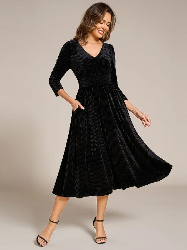 Ida | Long Sleeve High Stretch Velvet Tea Length Wedding Guest Dress Tunics Versatile stylish Ida | Long Sleeve High Stretch Velvet Tea Length Wedding Guest Dress Tunics Versatile stylish