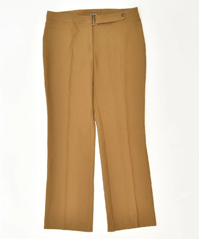 SANTI Womens Slim Casual Trousers W34 L30 Khaki Polyester Classic Wide Leg Loose Fit Mid Waist