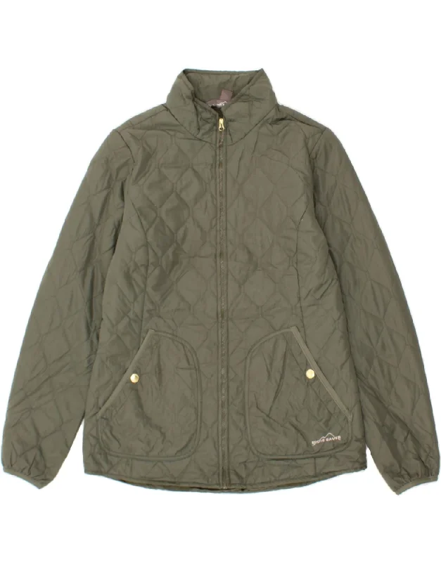 EDDIE BAUER Womens Quilted Jacket UK 14 Medium Green Polyester V-Neck Jacket Boat Neck Jacket Square Neck Jacket EDDIE BAUER Womens Quilted Jacket UK 14 Medium Green Polyester V-Neck Jacket Boat Neck Jacket Square Neck Jacket