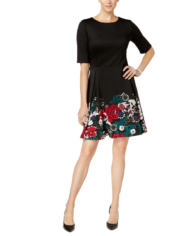 Charter Club Petite Floral-Hem Fit & Flare Dress (Black Combo, Petite) Tunics stripes playful Charter Club Petite Floral-Hem Fit & Flare Dress (Black Combo, Petite) Tunics stripes playful