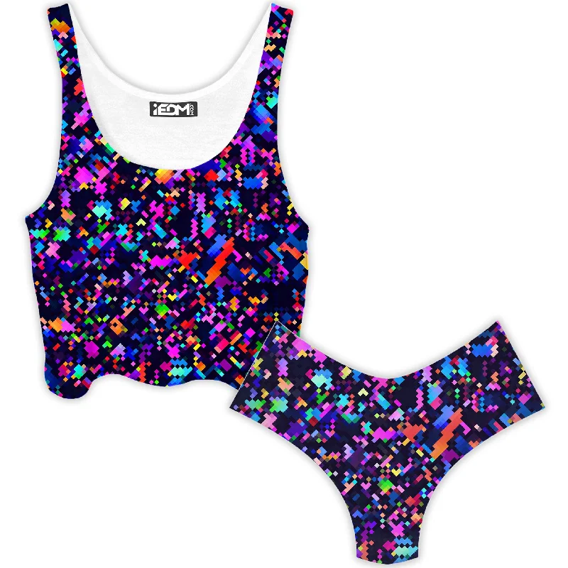 8-Bit Confetti Crop Top and Booty Shorts Combo Front Pockets Side Pockets Patch Pockets 8-Bit Confetti Crop Top and Booty Shorts Combo Front Pockets Side Pockets Patch Pockets
