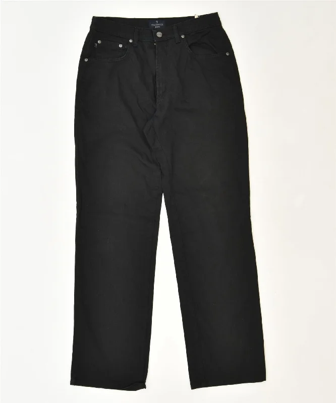 TRUSSARDI Womens Straight Casual Trousers W32 L32 Black Cotton Trousers Modern Contemporary