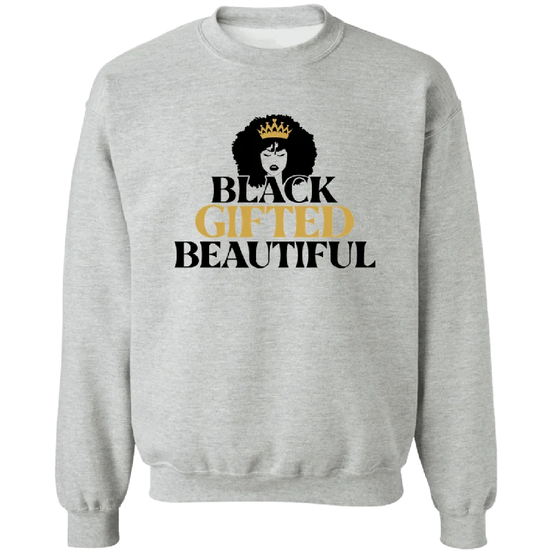 Black Gifted Beautiful Ladies Crewneck Pullover Sweatshirt Hoodie with Drop Shoulder Relaxed Streetwear