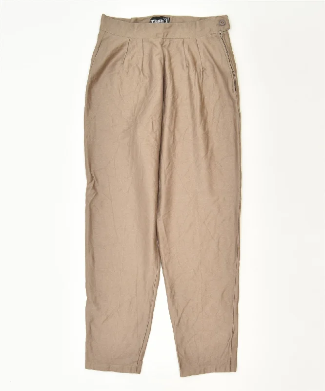 TARK 1 Womens Slim Suit Trousers W26 L26 Brown Viscose Classic Vintage Trousers sophisticated sleek
