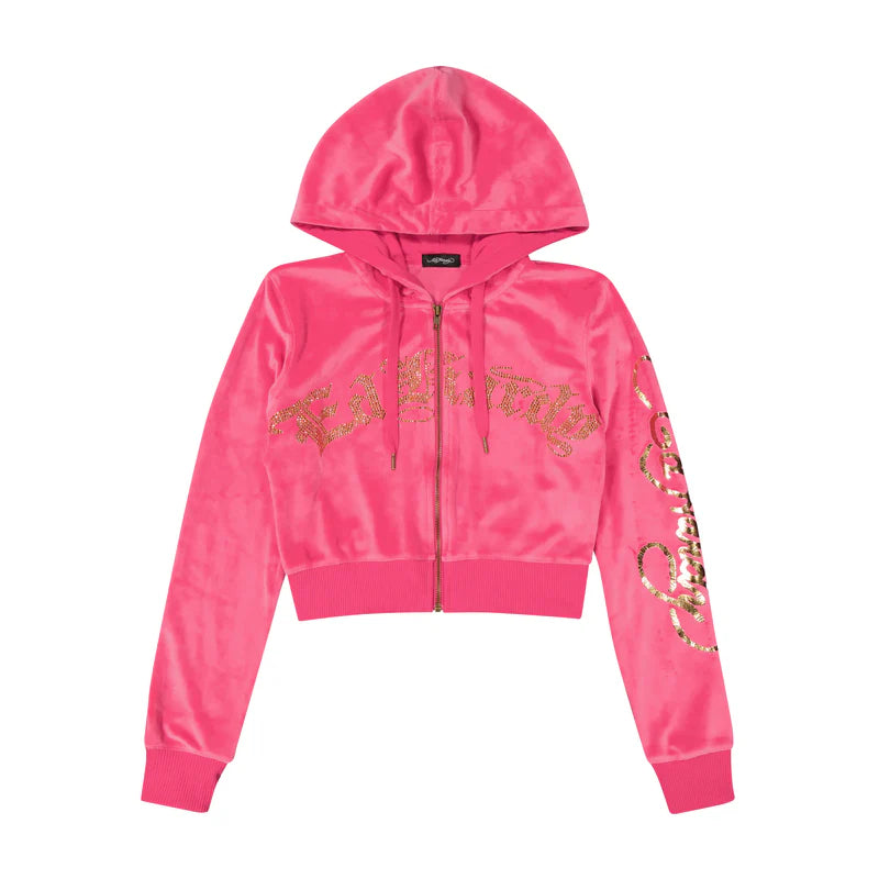 ED HARDY Tattoo Eagle Y2K Velour Hoodie Hoodie with Turtle Neck Cozy Winter