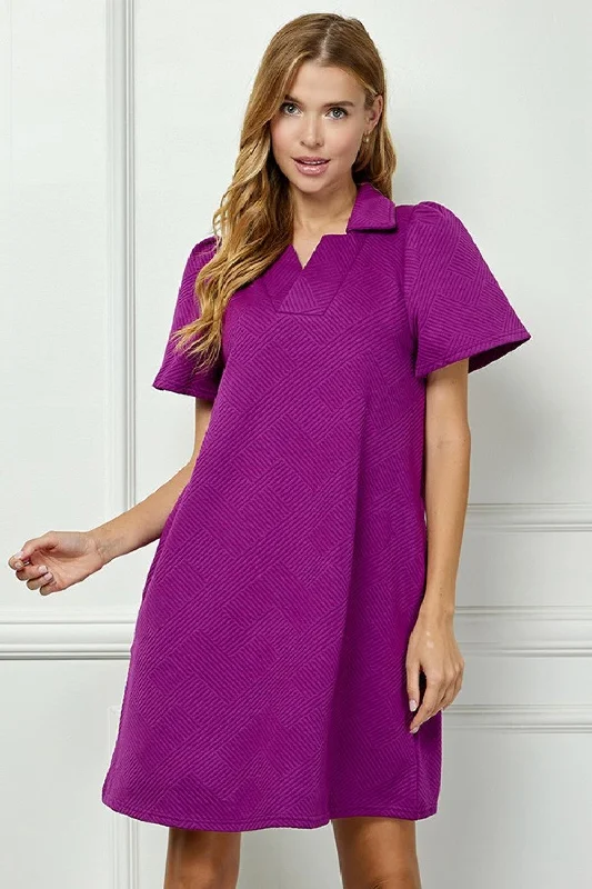 Collared Textured Dress- Magenta Tunics Occasion special