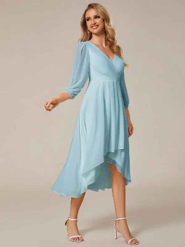 Laura | See-Through Long Sleeves V-Neck A-Line Chiffon Wedding Guest Dress Tunics Timeless classic Laura | See-Through Long Sleeves V-Neck A-Line Chiffon Wedding Guest Dress Tunics Timeless classic