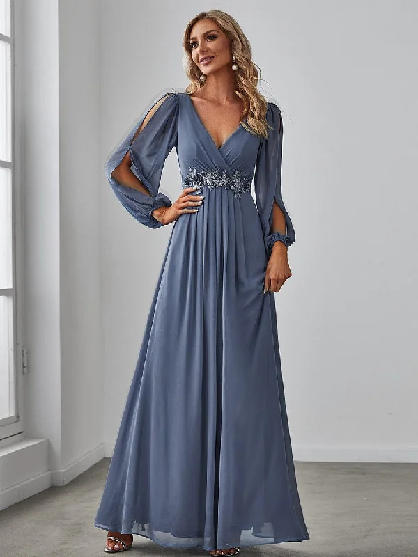 Iris | Elegant Chiffon V-Neckline Long Sleeve Wedding Guest Dress Tunics Fashionable chic Iris | Elegant Chiffon V-Neckline Long Sleeve Wedding Guest Dress Tunics Fashionable chic