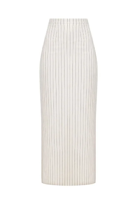 WHITE STRIPE STRAIGHT FIT MAXI SKIRT midi skirt versatile