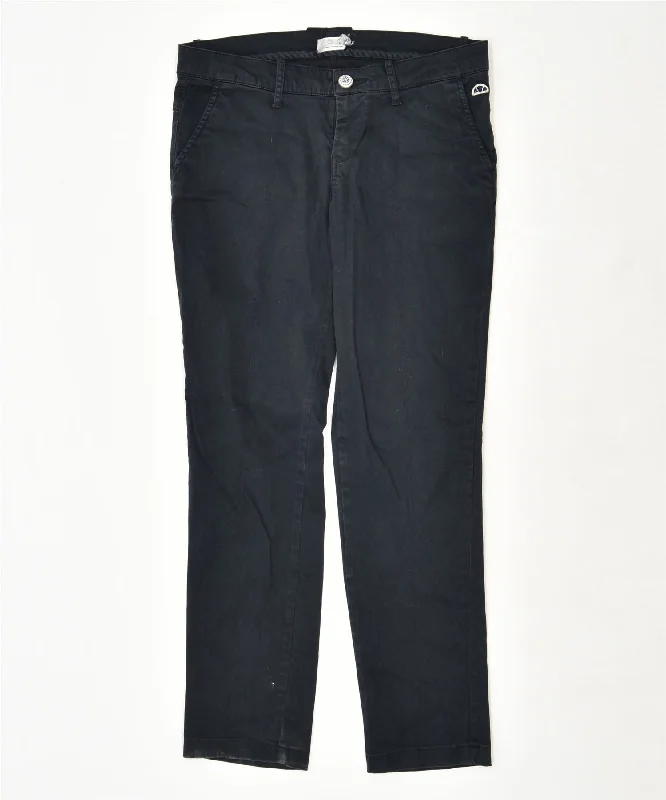 ELLESSE Womens Straight Casual Trousers W34 L31 Black Cotton Trousers Plaid Checkered