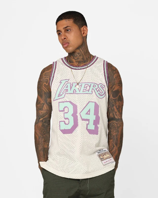 Mitchell & Ness Los Angeles Lakers Shaquille O'Neal Pastel Swingman Jersey Off White Boat Neck Jersey Shirt