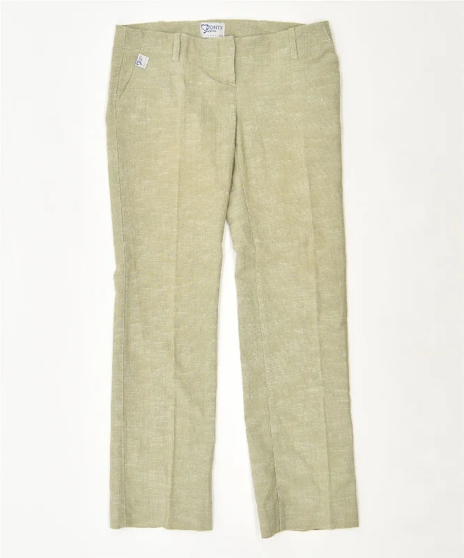 JONYX Womens Loose Fit Suit Trousers W32 L31 Khaki Cotton Vintage Trousers Summer Linen