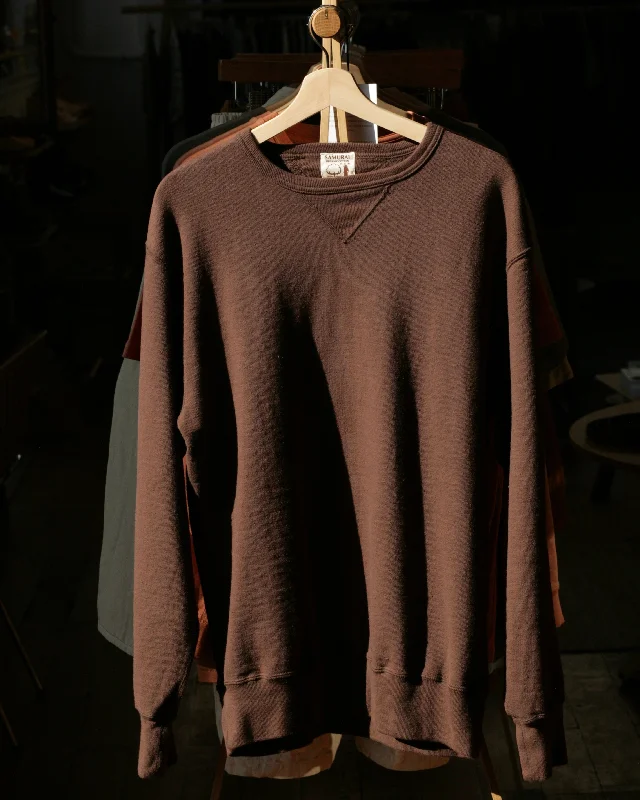 Japanese Organic Cotton Sweatshirt Hand-Dyed with Chestnut - Dark Kuri Hoodie with Stripes Bold Sporty