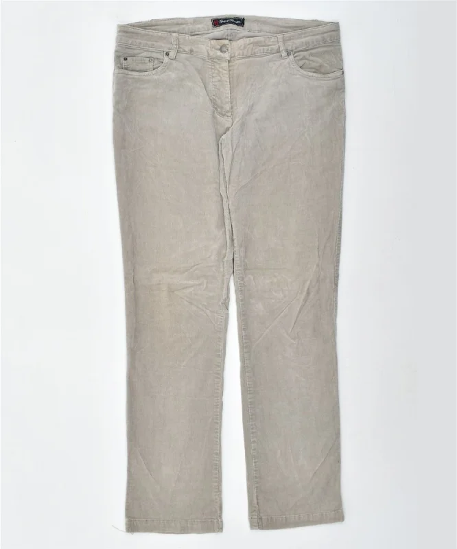 CONTE OF FLORENCE Womens Straight Corduroy Trousers W38 L32 Grey Cotton Trousers Elastic Waist Soft