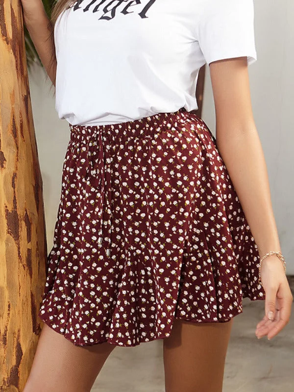 Blue Zone Planet |  Casual Ditsy Printed Short Mini Skirt silk skirt smooth