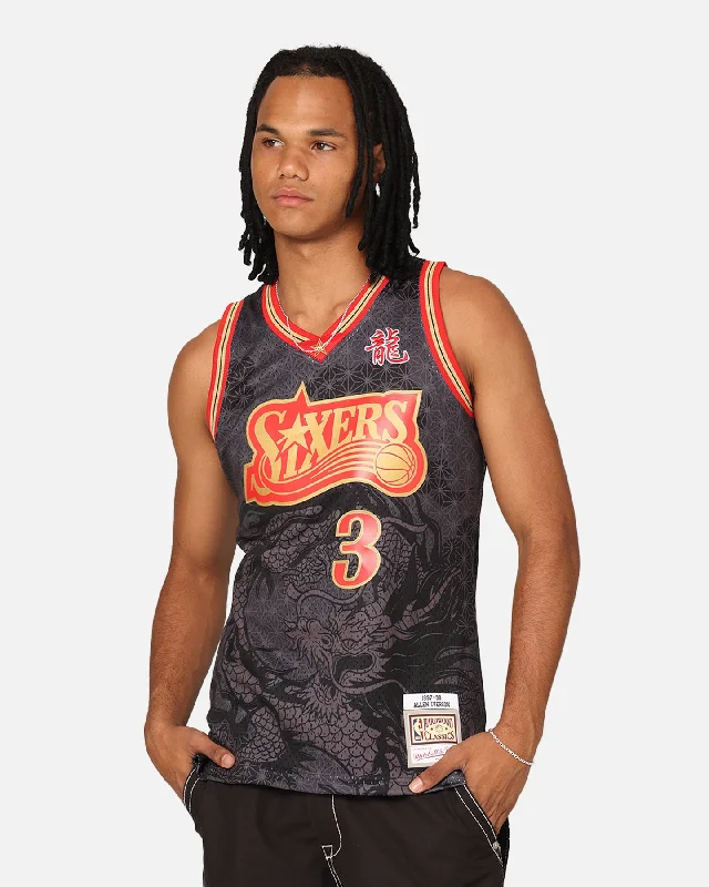 Mitchell & Ness Philadelphia 76ers Allen Iverson '97-98 Year of the Dragon Swingman Jersey Black/Red Winter Jersey Top
