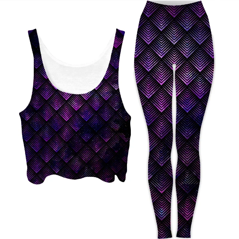 Galactic Dragon Scale Purple Crop Top and Leggings Combo Cashmere Blend Cotton Blend Poly Blend Galactic Dragon Scale Purple Crop Top and Leggings Combo Cashmere Blend Cotton Blend Poly Blend