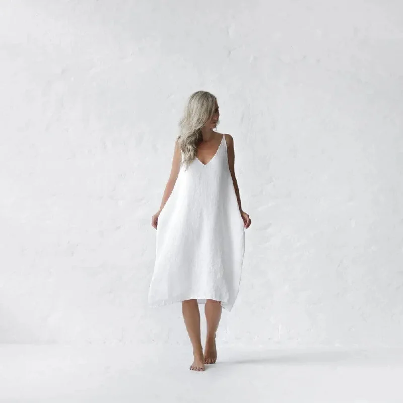 Midi linen dress Nanami White by Seaside Tones Tunics Plaid country