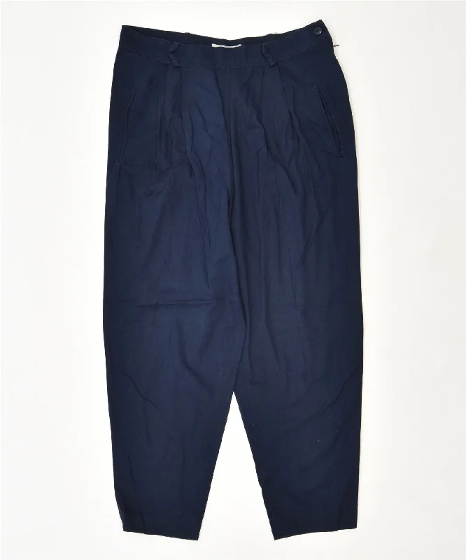 FIL ROUFE Womens Straight Chino Trousers W32 L25 Navy Blue Cotton Vintage Trousers Travel Practical