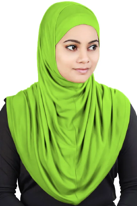 Two Piece Al-Amira Lime Viscose Jersey Hijab Dark Color Jersey Shirt