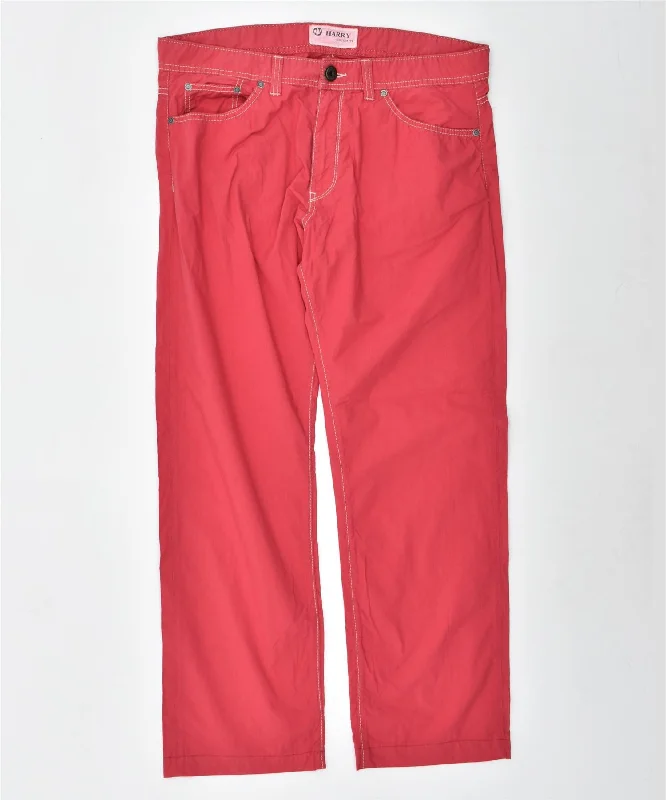 THINK PINK Womens Harry Custom Fit Straight Casual Trousers W36 L30 Pink Trousers Business Professional