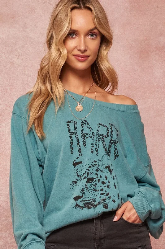 A Garment Dyed French Terry Graphic Sweatshirt Hoodie with Hem Lace Feminine Delicate