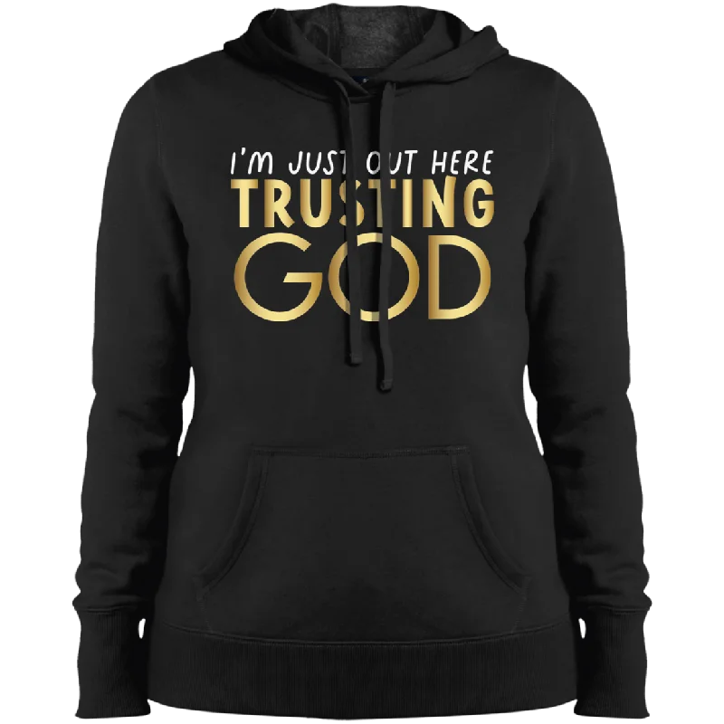 Trusting God Ladies' Pullover Hooded Sweatshirt Hoodie with Hem Frayed Vintage Worn