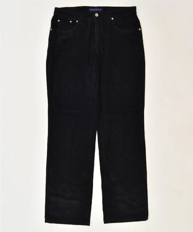TRUSSARDI Womens Straight Casual Trousers W31 L31 Black Cotton Classic Trousers Handmade Artisanal