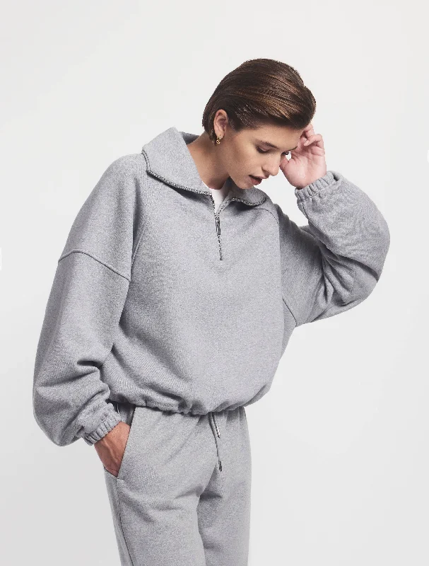 Signature Half Zip Sweatshirt in Grey Marl Graphic Hoodie Design Print
