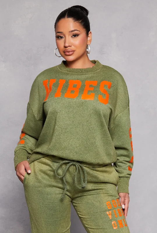 Acid Wash Good Vibes Only Sweatshirt Hoodie with Hem Frayed Vintage Worn