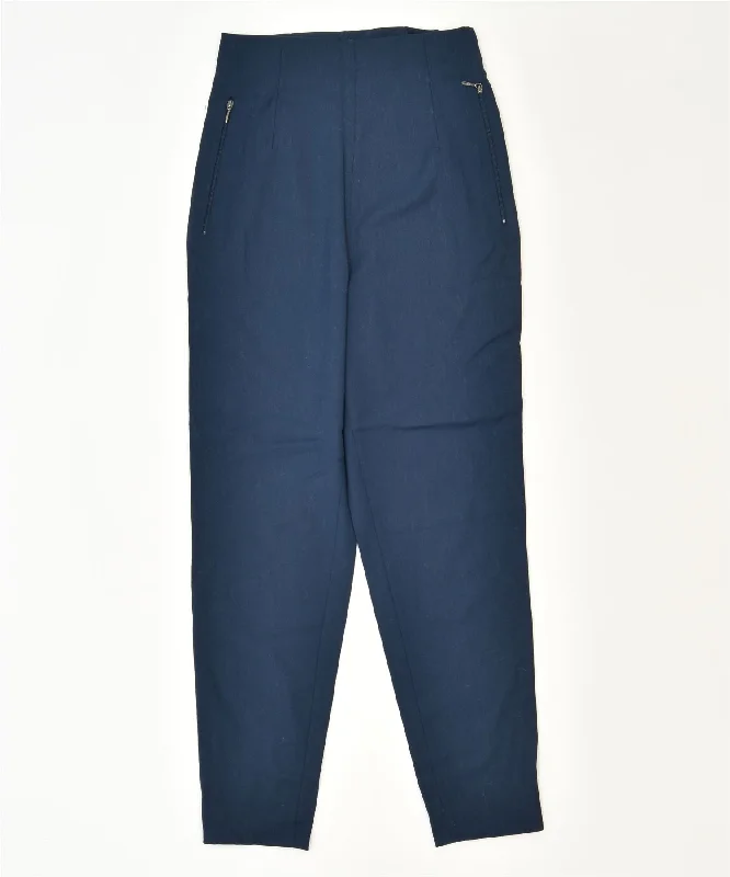 VINTAGE Womens Slim Trousers IT 44 Medium W29 L28 Navy Blue Classic Trousers Essential Wardrobe