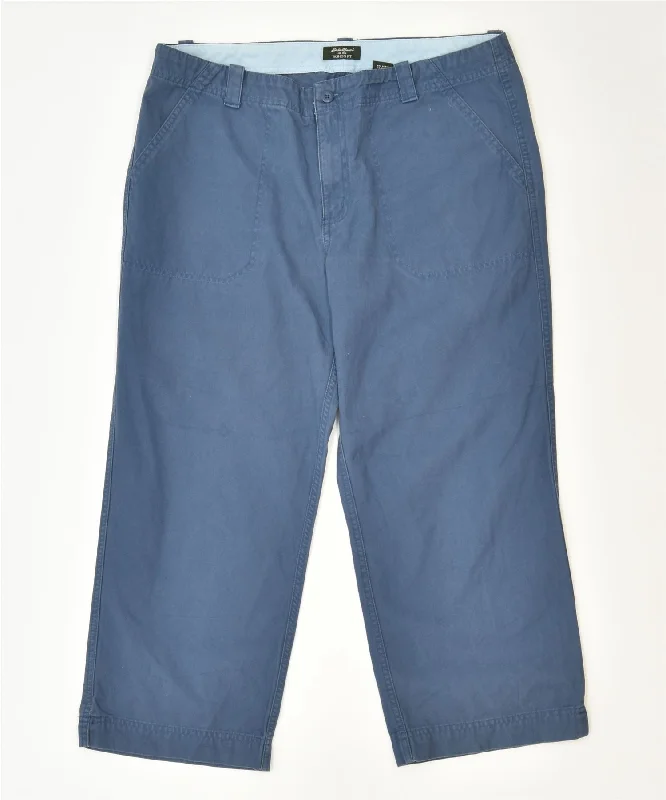 EDDIE BAUER Womens Vashon Fit Capri Trousers US 12 XL W34 L24 Blue Cotton Trousers Top Rated
