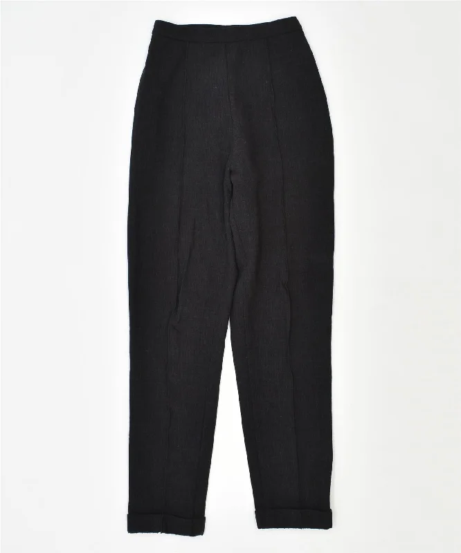 VINTAGE Womens Slim Suit Trousers W24 L30 Black Trousers Striped Patterned