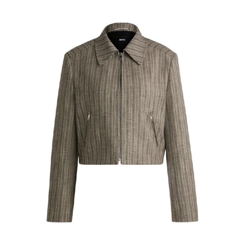 Zip-up jacket in striped melange cloth Notch Collar Peter Pan Collar Cowl Neck