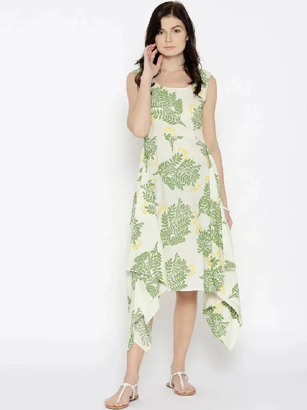 Hankerchief hem printed dress with Yellow print Tunics Chinos classic