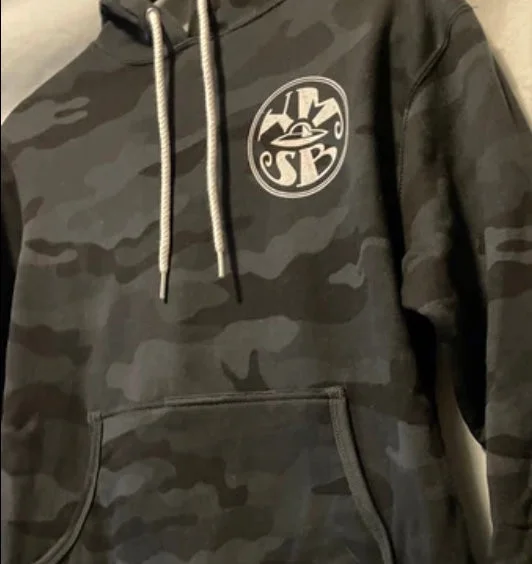 YMSB Retro Spaceship Pullover Hoodie - Black Camo Hoodie with Relaxed Fit Easy Casual