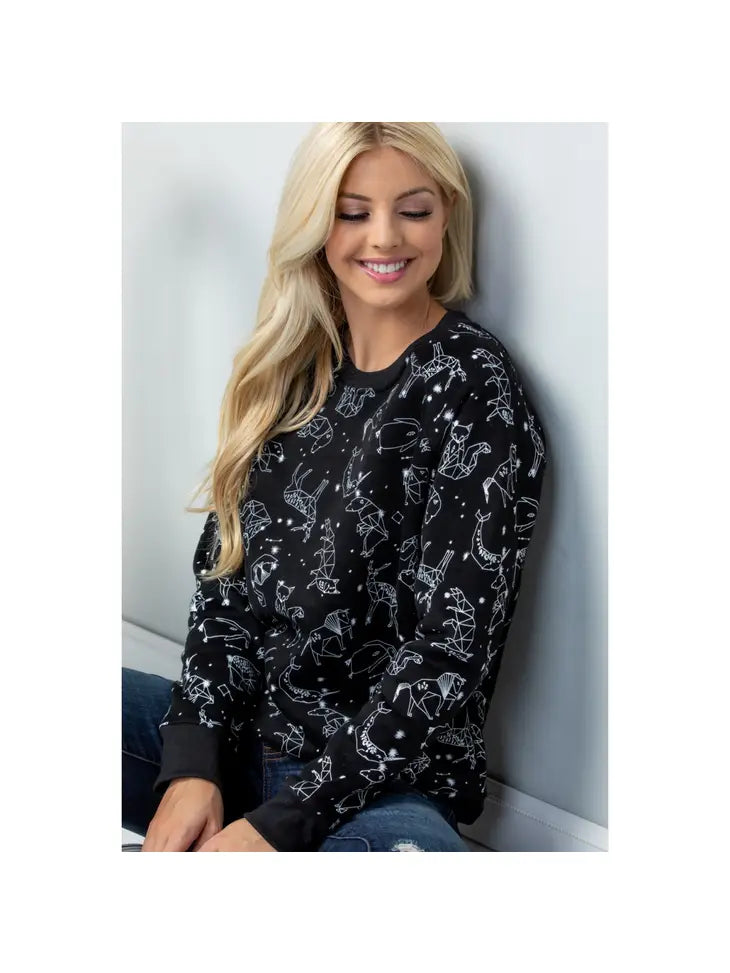 Celestial Animal Print Sweatshirt Hoodie with Embroidery Detailed Premium