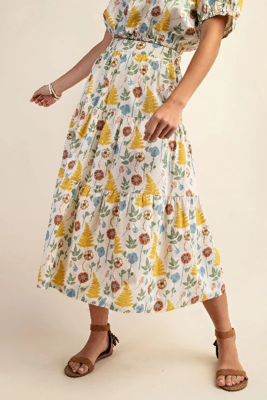 Printed long elastic waistband skirt with side pockets cashmere skirt rich