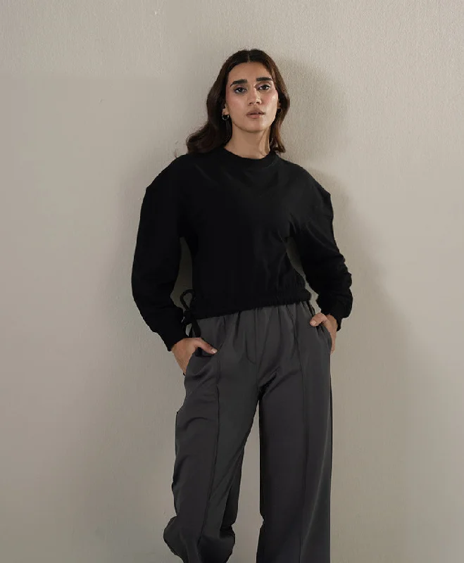Black Adjustable Sweatshirt (Women) Hoodie with Hood Adjustable Protection