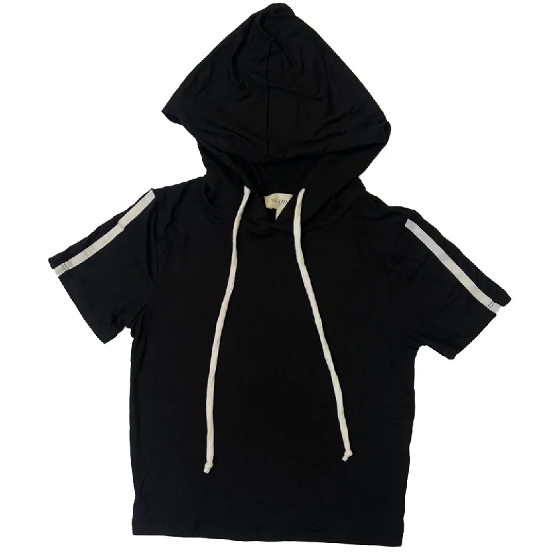 Short Sleeve Hoodie Top Hoodie with Hem Applique Textured Unique
