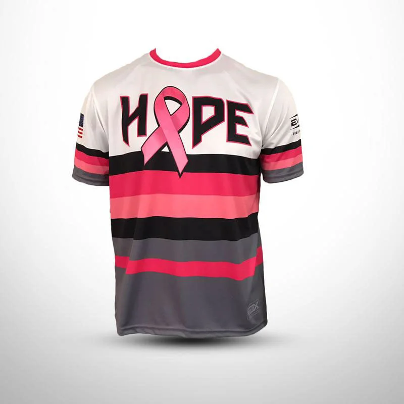 Custom Evo9x HOPE Breast Cancer Awareness Striped Jersey Pink/White Evening Jersey Tee