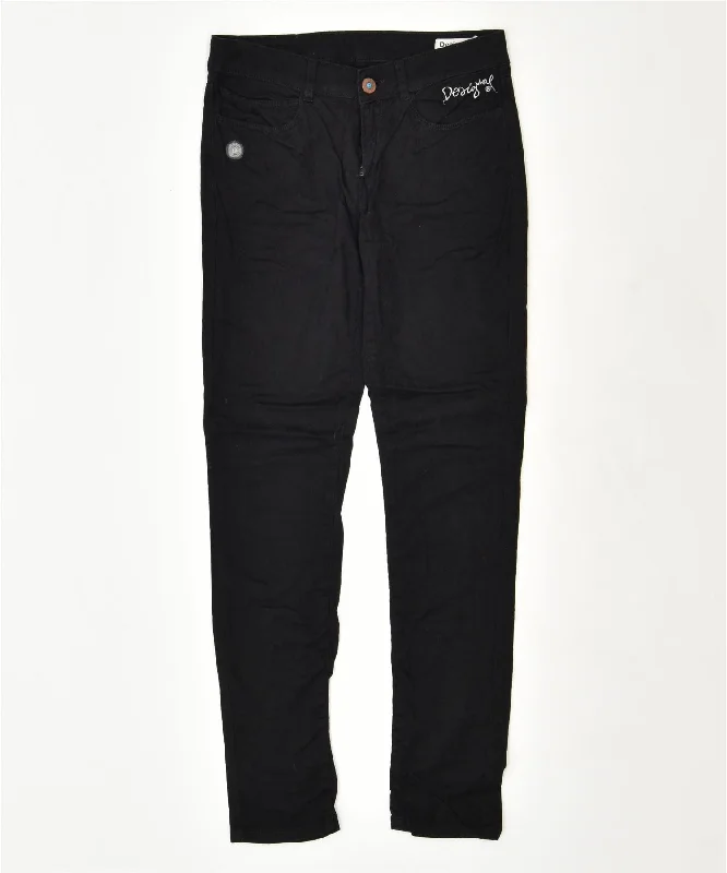 DESIGUAL Womens Skinny Casual Trousers W26 L31 Black Cotton Trousers cozy soft