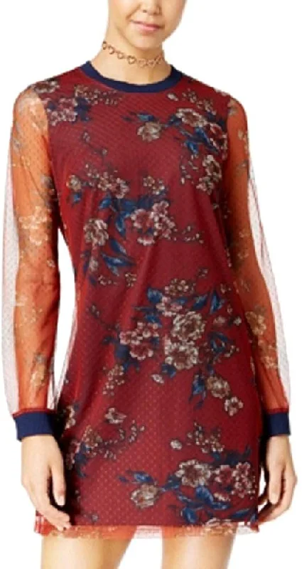 Be Bop Juniors' Printed Swiss-Dot Mesh Dress (Red/Navy,XX-Small) Tunics Satin smooth Be Bop Juniors' Printed Swiss-Dot Mesh Dress (Red/Navy,XX-Small) Tunics Satin smooth