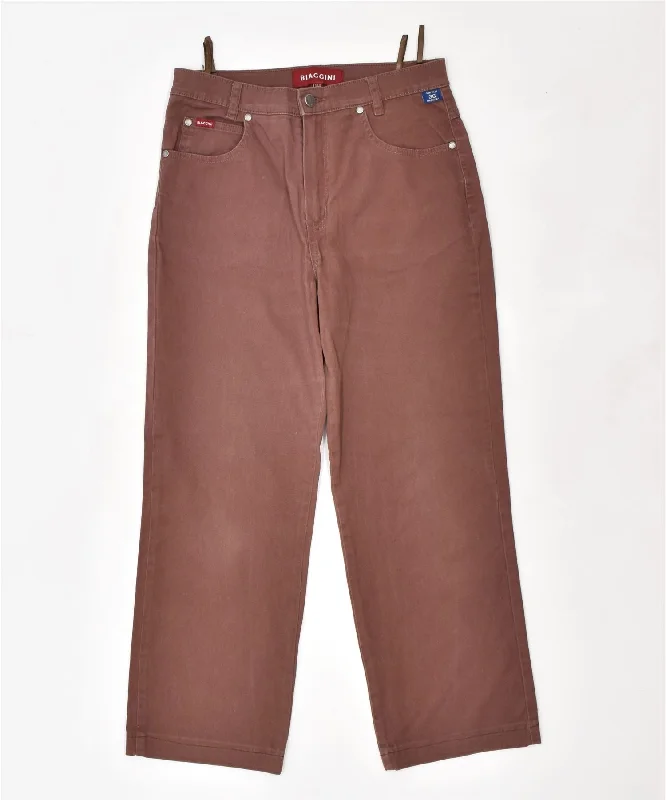 BIAGGINI Womens Straight Casual Trousers EU 36 Small W29 L26 Brown Cotton Trousers cozy comfortable