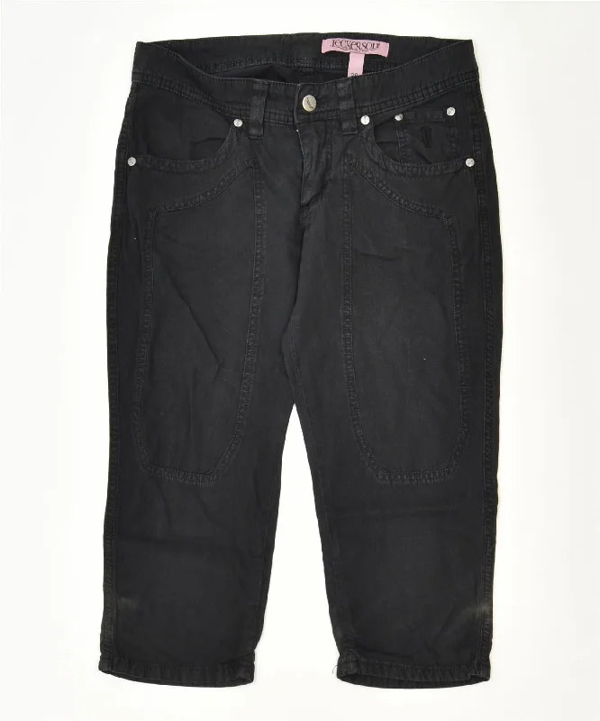 JECKERSON Womens Capri Casual Trousers W28 L19 Black Cotton Classic Trousers fashionable chic