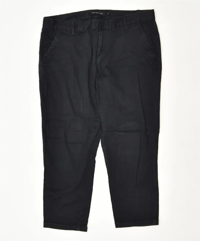 CALVIN KLEIN Womens Straight Chino Trousers US 12 Large w34 L26 Black Trousers High Rise Slim Fit