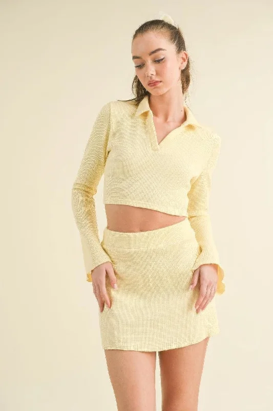 Waffle Knit Bell Sleeve Top And Skirt Set silk skirt luxurious