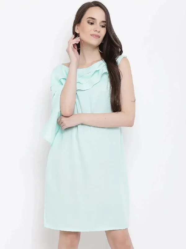 Triple layer Assymetric frill dress in Sky Blue Tunics Vintage classic