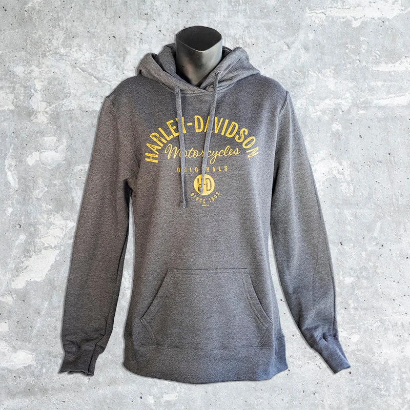 Lakeshore Harley Davidson- Women's Gray Pull Over Hooded Sweatshirt Hoodie with Patch Decorative Personalized