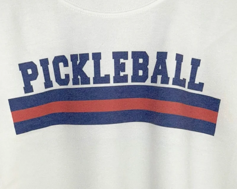 Unisex Navy & Red Stripe Pickleball Sweatshirt Hoodie with Relaxed Fit Easy Casual